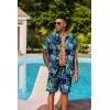 COOFANDY Men’s Hawaiian 2 Piece Outfits Summer Beach Matching Set Short Sleeve Floral Shirts and Shorts(Leaf Green)