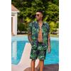 COOFANDY Men’s Hawaiian 2 Piece Outfits Summer Beach Matching Set Short Sleeve Floral Shirts and Shorts(Leaf Green Black)
