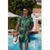 COOFANDY Men’s Hawaiian 2 Piece Outfits Summer Beach Matching Set Short Sleeve Floral Shirts and Shorts(Leaf Green Black)