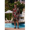 COOFANDY Men’s Hawaiian 2 Piece Outfits Summer Beach Matching Set Short Sleeve Floral Shirts and Shorts(Leaf Green Red)