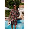 COOFANDY Men’s Hawaiian 2 Piece Outfits Summer Beach Matching Set Short Sleeve Floral Shirts and Shorts(Leaf Green Red)