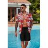 COOFANDY Men’s Hawaiian 2 Piece Outfits Summer Beach Matching Set Short Sleeve Floral Shirts and Shorts(Leaf Red)