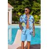 COOFANDY Men’s Hawaiian 2 Piece Outfits Summer Beach Matching Set Short Sleeve Floral Shirts and Shorts(Palm Leaf Blue)