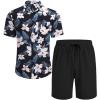 COOFANDY Men’s Hawaiian 2 Piece Outfits Summer Beach Matching Set Short Sleeve Floral Shirts and Shorts(White Floral Navy)