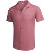 COOFANDY Mens Hawaiian Shirt Short Sleeve Buttoon Down Shirts Casual Tropical Floral Summer Linen Shirts(A- Deep Pink)