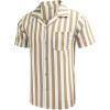 COOFANDY Mens Hawaiian Shirt Short Sleeve Buttoon Down Shirts Casual Tropical Floral Summer Linen Shirts(A- Stripe Khaki)