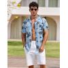 COOFANDY Mens Hawaiian Shirt Short Sleeve Buttoon Down Shirts Casual Tropical Floral Summer Linen Shirts(Blue-coconut Tree)