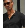 COOFANDY Men’s Knit Shirts Short Sleeve Button Down Polo Shirt Vintage Casual Beach Shirt Summer Tops(Black)