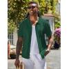 COOFANDY Men’s Knit Shirts Short Sleeve Button Down Polo Shirt Vintage Casual Beach Shirt Summer Tops(Dark Green)