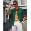 COOFANDY Men’s Knit Shirts Short Sleeve Button Down Polo Shirt Vintage Casual Beach Shirt Summer Tops(Dark Green)