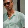 COOFANDY Men’s Knit Shirts Short Sleeve Button Down Polo Shirt Vintage Casual Beach Shirt Summer Tops(Ice Green)