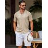 COOFANDY Men’s Knit Shirts Short Sleeve Button Down Polo Shirt Vintage Casual Beach Shirt Summer Tops(Khaki)
