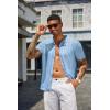 COOFANDY Men’s Knit Shirts Short Sleeve Button Down Polo Shirt Vintage Casual Beach Shirt Summer Tops(Light Blue)