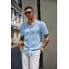 COOFANDY Men’s Knit Shirts Short Sleeve Button Down Polo Shirt Vintage Casual Beach Shirt Summer Tops(Light Blue)
