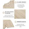 COOFANDY Men’s Knit Shirts Short Sleeve Button Down Polo Shirt Vintage Casual Beach Shirt Summer Tops(Light Khaki)