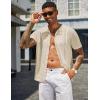 COOFANDY Men’s Knit Shirts Short Sleeve Button Down Polo Shirt Vintage Casual Beach Shirt Summer Tops(Light Khaki)