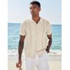 COOFANDY Men’s Knit Shirts Short Sleeve Button Down Polo Shirt Vintage Casual Beach Shirt Summer Tops(Light Khaki)