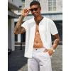 COOFANDY Men’s Knit Shirts Short Sleeve Button Down Polo Shirt Vintage Casual Beach Shirt Summer Tops(White)