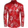 COOFANDY Men’s Rose Shiny Shirt Luxury Flowered Printed Button Down Shirt(Red( Long Sleeve))
