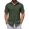 COOFANDY Mens Button Down Shirts Short Sleeve Stain Shield Dress Shirts Business Casual Shirt with Pocket(Olive Green)