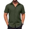 COOFANDY Men’s Button Down Shirts Stain Shield Dress Shirts Short Sleeve Summer Business Casual Shirts(Army Green)
