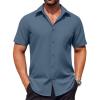 COOFANDY Men’s Button Down Shirts Stain Shield Dress Shirts Short Sleeve Summer Business Casual Shirts(Blue)