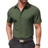 COOFANDY Men’s Button Down Shirts Stain Shield Dress Shirts Short Sleeve Summer Business Casual Shirts(Dark Green)