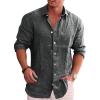 COOFANDY Men’s Casual Button Down Shirt Long Sleeve Linen Chambray Shirt(1- Black)