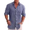 COOFANDY Men’s Casual Button Down Shirt Long Sleeve Linen Chambray Shirt(1- Blue)