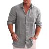 COOFANDY Men’s Casual Button Down Shirt Long Sleeve Linen Chambray Shirt(1- Light Grey)