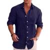 COOFANDY Men’s Casual Button Down Shirt Long Sleeve Linen Chambray Shirt(1- Royal Blue)