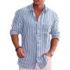 COOFANDY Men’s Casual Button Down Shirt Long Sleeve Linen Chambray Shirt(Blue)