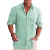 COOFANDY Men’s Casual Button Down Shirt Long Sleeve Linen Chambray Shirt(Bright Green)