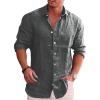 COOFANDY Men’s Casual Button Down Shirt Long Sleeve Linen Chambray Shirt(Flecking Black)