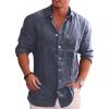 COOFANDY Men’s Casual Button Down Shirt Long Sleeve Linen Chambray Shirt(Flecking Blue)