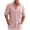 COOFANDY Men’s Casual Button Down Shirt Long Sleeve Linen Chambray Shirt(Light Pink)