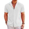 COOFANDY Men’s Casual Button Down Shirts Short Sleeve Regular Fit Fashion Camp Beach Shirts Tops(All White)