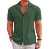 COOFANDY Men’s Casual Button Down Shirts Short Sleeve Regular Fit Fashion Camp Beach Shirts Tops(Dark Green)