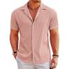 COOFANDY Men’s Casual Button Down Shirts Short Sleeve Regular Fit Fashion Camp Beach Shirts Tops(Light Pink)