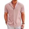 COOFANDY Men’s Casual Button Down Shirts Short Sleeve Regular Fit Fashion Camp Beach Shirts Tops(Misty Rose)