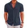 COOFANDY Men’s Casual Button Down Shirts Short Sleeve Regular Fit Fashion Camp Beach Shirts Tops(Navy Blue)