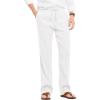 COOFANDY Men’s Casual Linen Summer Beach Pants Lightweight Drawstring Elastic Waist Yoga Trousers(White)