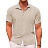 COOFANDY Men’s Casual Short Sleeve Button Down Shirt Textured Summer Beach Shirt(Light Khaki)