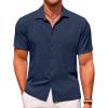 COOFANDY Men’s Casual Short Sleeve Button Down Shirt Textured Summer Beach Shirt(Navy Blue)