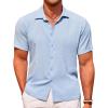 COOFANDY Men’s Casual Short Sleeve Button Down Shirt Textured Summer Beach Shirt(Sky Blue)