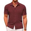 COOFANDY Men’s Casual Short Sleeve Button Down Shirt Textured Summer Beach Shirt(Wine Red)