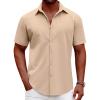 COOFANDY Mens Casual Short Sleeve Button Down Shirts Summer Untucked Wrinkle Free Shirts(Khaki)