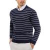 COOFANDY Men’s Crew Neck Sweater Slim Fit Lightweight Sweatshirts Knitted Pullover for Casual Or Dressy Wear(Horizontal Stripes White & Navy Blue)