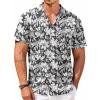 COOFANDY Mens Hawaiian Shirt Short Sleeve Buttoon Down Shirts Casual Tropical Floral Summer Linen Shirts(A- Gray Floral)