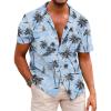 COOFANDY Mens Hawaiian Shirt Short Sleeve Buttoon Down Shirts Casual Tropical Floral Summer Linen Shirts(Blue-coconut Tree)